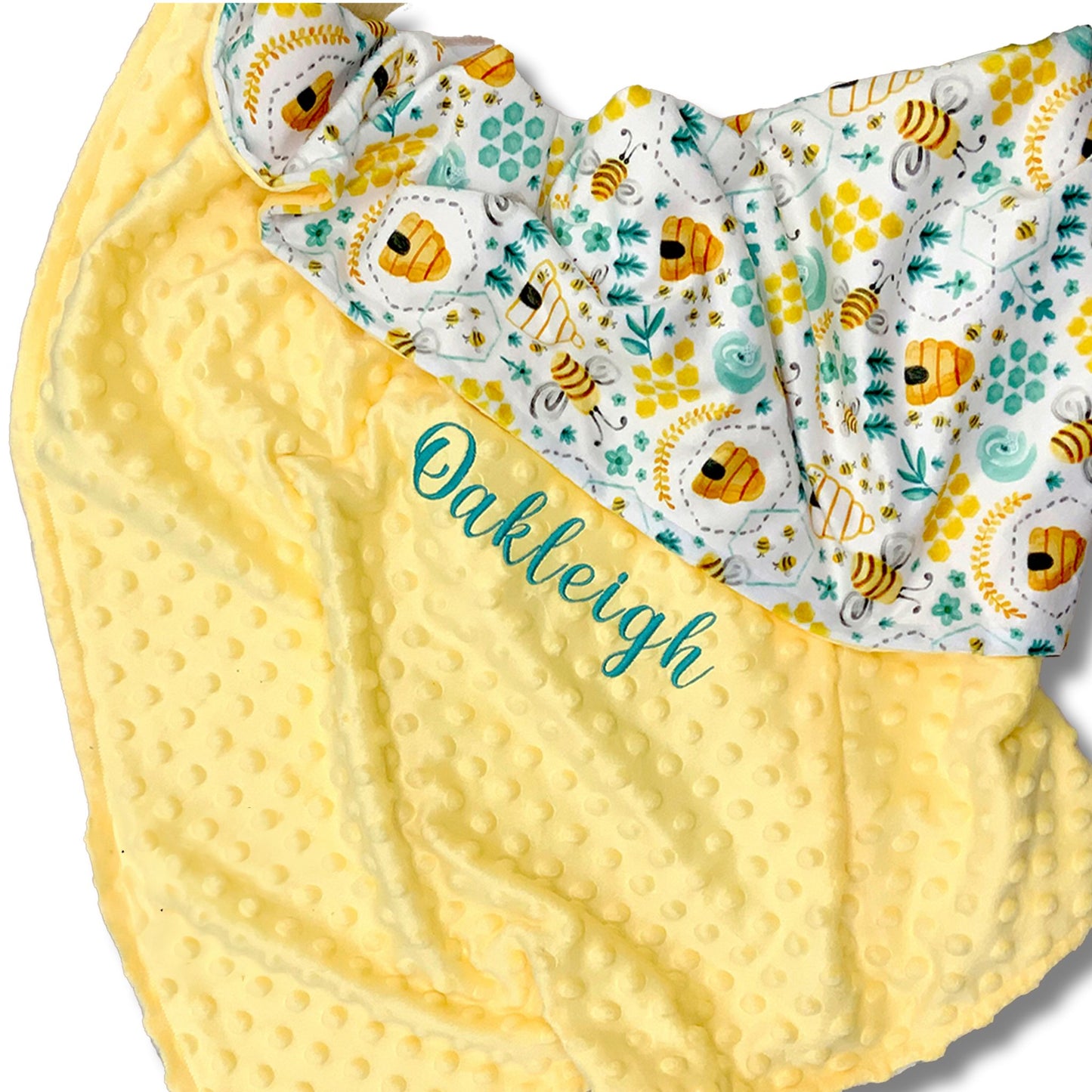 Busy Bees Yellow Baby Minky Blanket, Personalized with Embroidery