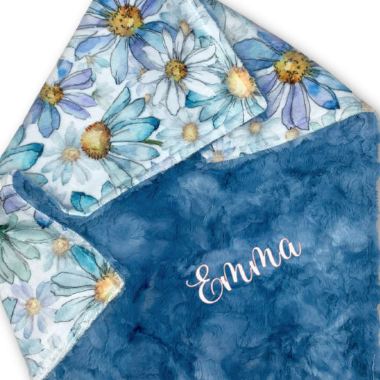Personalized Blue Daisy  Minky Baby Blanket or Lovey