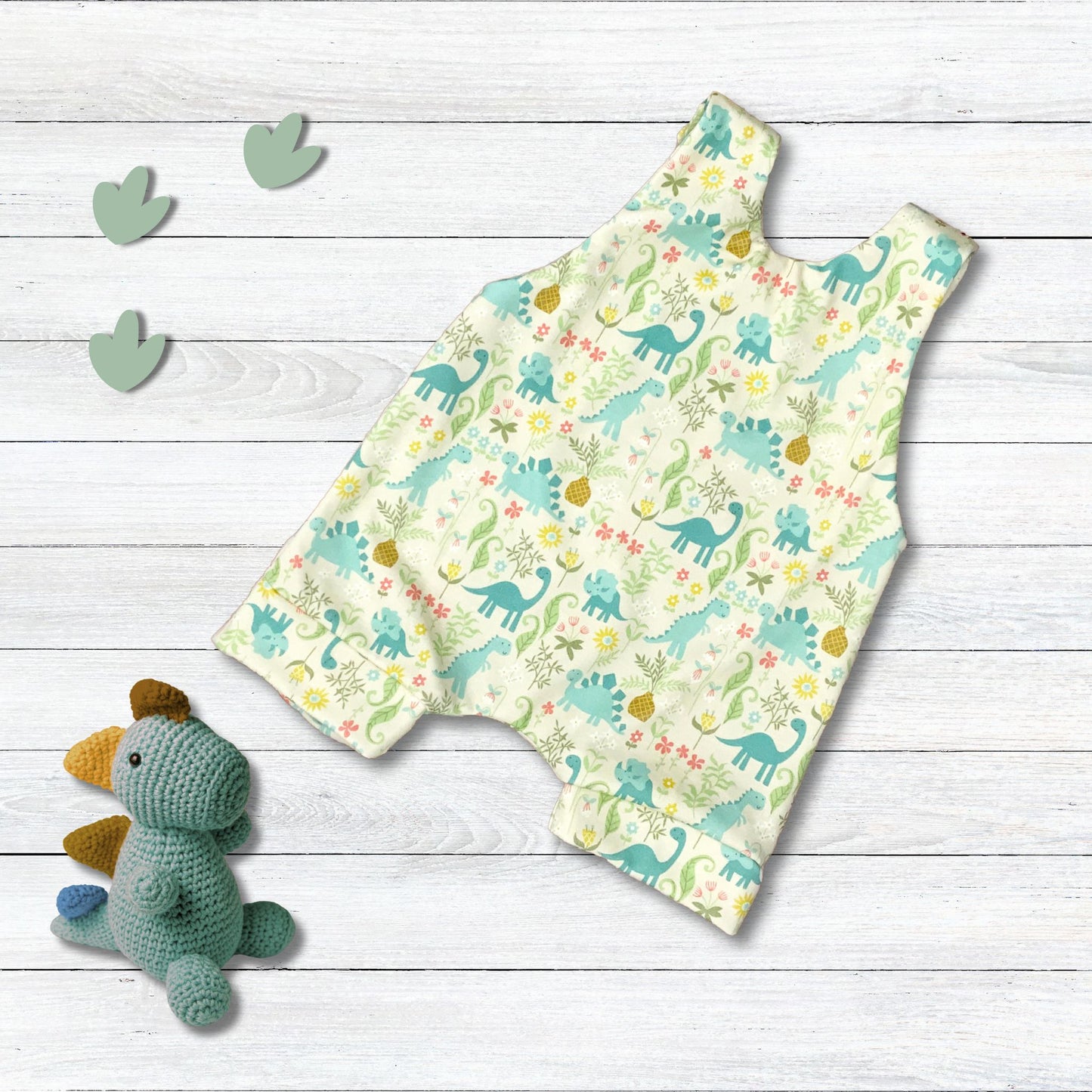 Cute Dinosaur Short Baby Romper, Organic Cotton