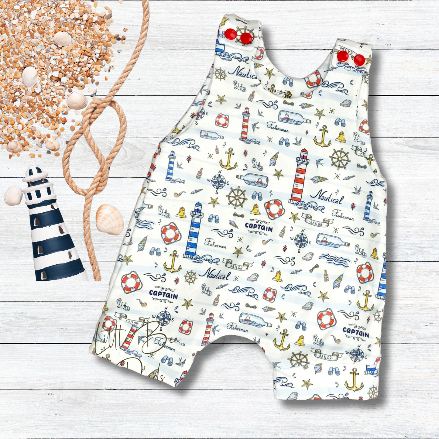 Nautical Theme Short Summer Romper, Organic Cotton
