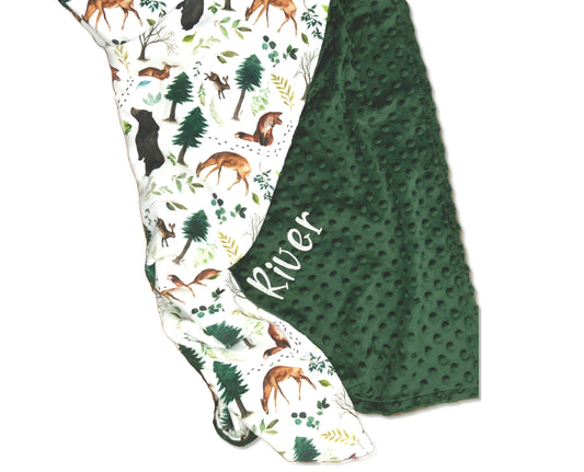 Personalized Forest Wildlife Minky Baby Blanket