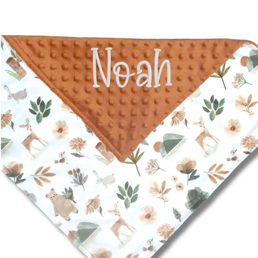 Forest Wildlife Custom  Minky Baby Blanket or Lovie, Personalized with Embroidery
