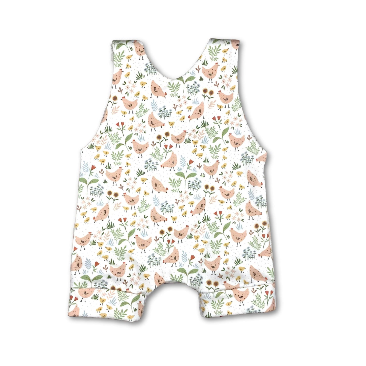 Retro Chicken Country  Print  Short Romper, Organic Cotton, Baby & Toddler Girls Summer Outfit, 3-6 Months