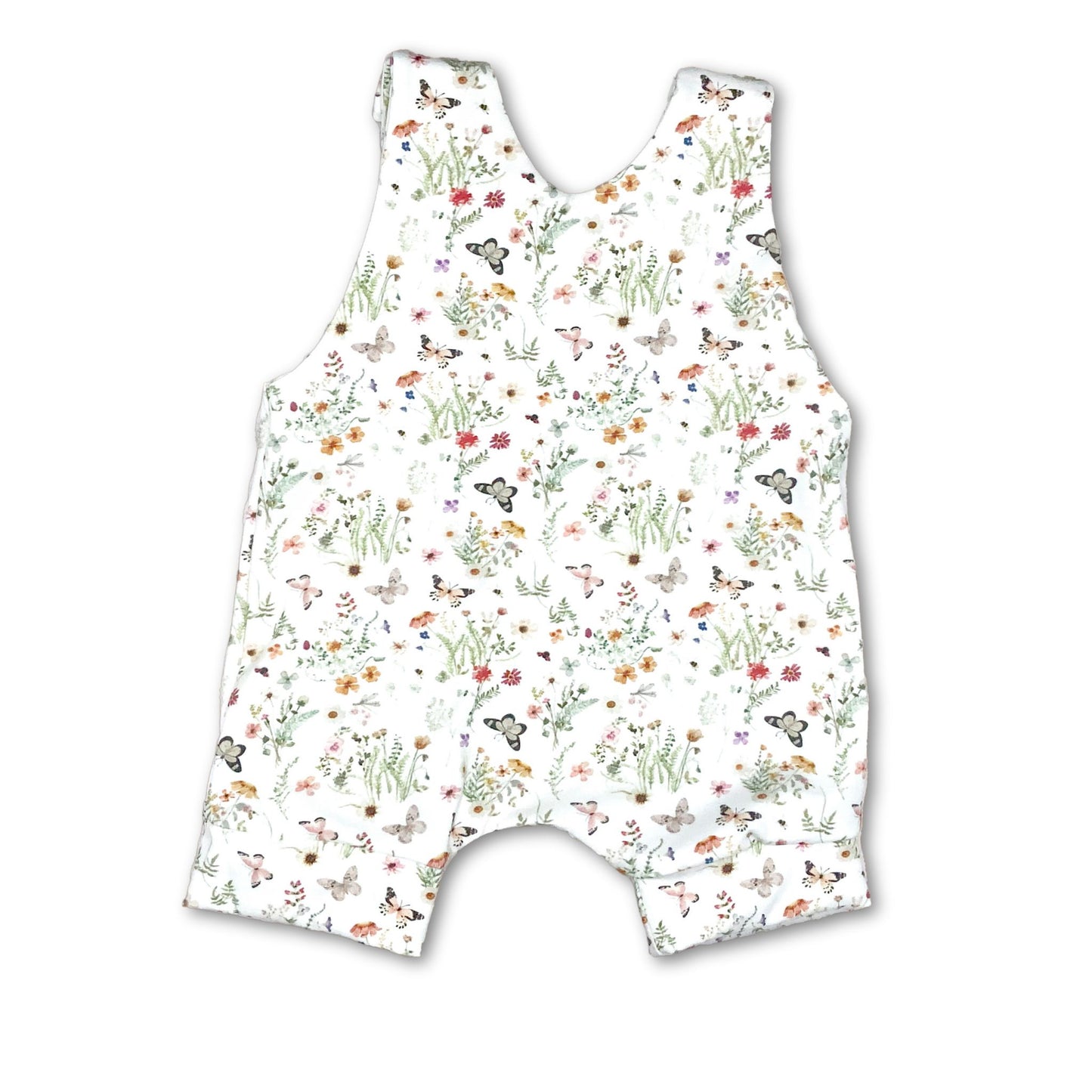 Butterfly & Floral Print  Short Romper, Organic Cotton