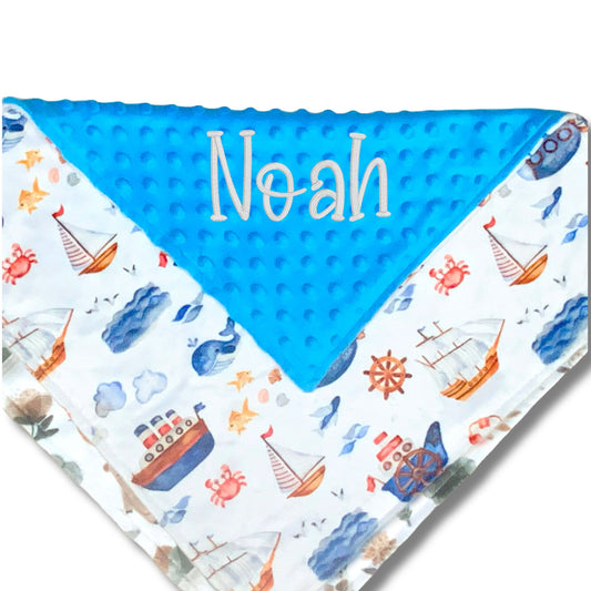 Nautical Themed  Custom  Minky Baby Blanket or Lovie, Personalized with Embroidery