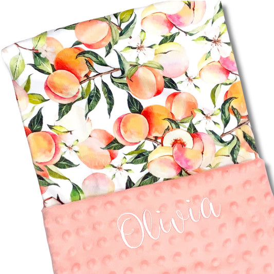 Pretty Peaches in Pink  Baby Minky Blanket, Personalized with Embroidery