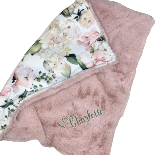 Personalized Pink Floral  Lux Minky Lovey or Blanket