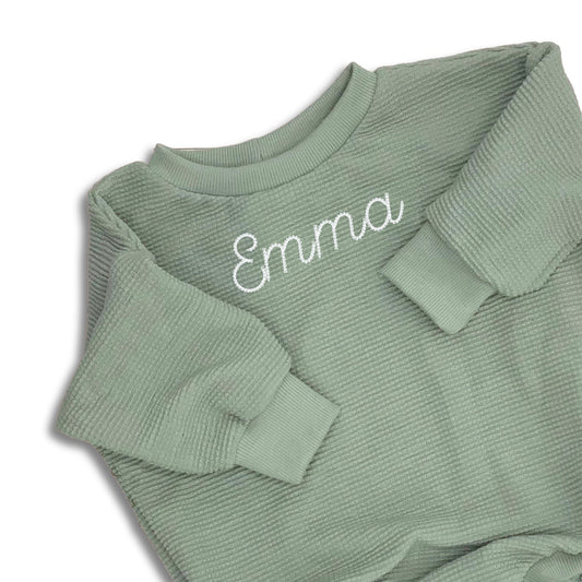 Organic Cotton  Waffle Pistachio Color Sweater Romper