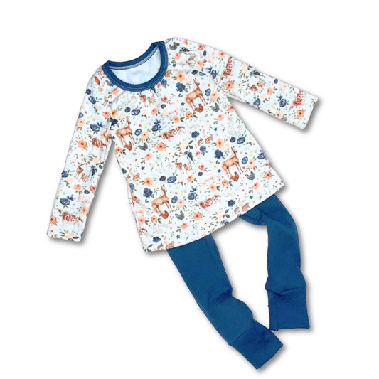 Organic Blue Country Farm Animal Top & Navy Blue Leggings